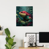 Rood groen geel hagedis draak in oerwoud gebladert poster (Thuiskantoor)