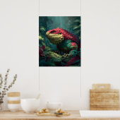 Rood groen geel hagedis draak in oerwoud gebladert poster (Keuken)