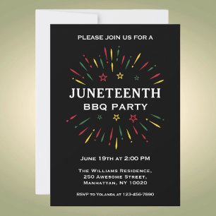 Rood Groen Geel Vuurwerk Juneteenth BBQ Feestje Kaart