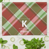 Rood groen geplakt Kerstmis gepersonaliseerd monog Theedoek (Gevouwen)