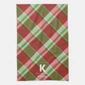 Rood groen geplakt Kerstmis gepersonaliseerd monog Theedoek (Verticaal)