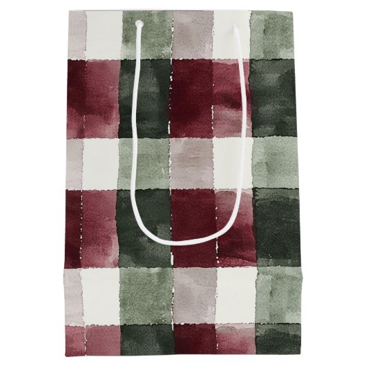 Rood Groen Geplakt Stripes Rustiek Kerstmis Medium Cadeauzakje (Achterkant)