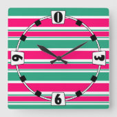 Rood - groen gestreept horizontaal patroon vierkante klok (Voorkant)