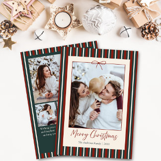 Rood & Groen Gestreepte Kerst 5 Foto Vakantie Feestdagenkaart
