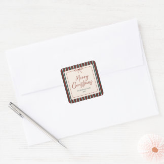 Rood & Groen Gestreepte Kerst Vierkante Sticker