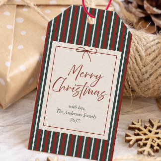 Rood & Groen Gestreepte Prettig Kerstfeest Cadeaulabel