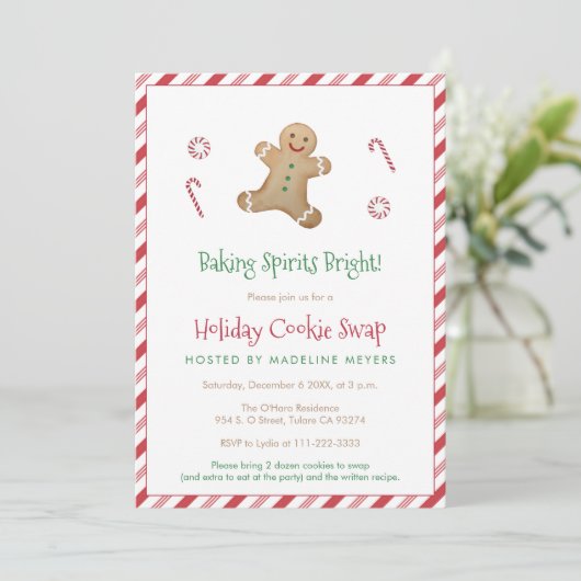Rood & Groen Gingerbread Feestdagen Cookie Swap Pa Kaart (Staand voorkant)
