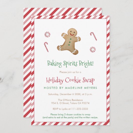 Rood & Groen Gingerbread Feestdagen Cookie Swap Pa Kaart (Voorkant / Achterkant)