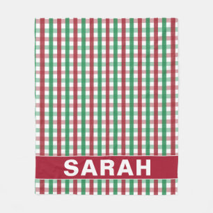 Rood & Groen Gingham met eigen naam Fleece Deken