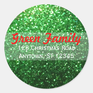 Rood & Groen Glitter Kerst retour adreslabel Ronde Sticker