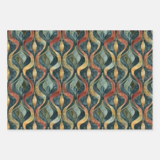 Rood, Groen, Goud Arabesque 3 Verpakkende Papieren Inpakpapier Vel (Voorkant 3)