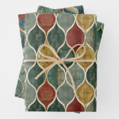 Rood, Groen, Goud Arabesque 3 Verpakkende Papieren Inpakpapier Vel (In situ)
