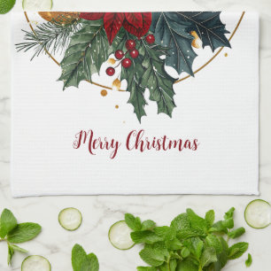 Rood Groen Goud Kerst Bloemstuk Botanicals Theedoek