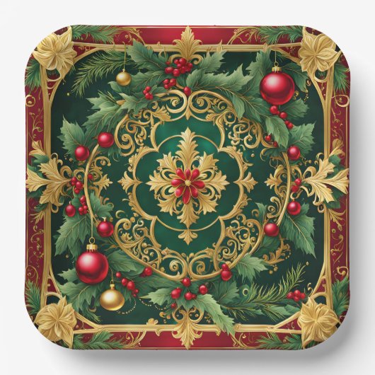 Rood Groen Goud Kerst Papier Bord (Voorkant)