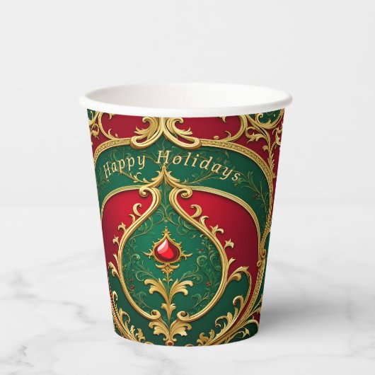 Rood Groen Goud Kerst Papier Cups Papieren Bekers (Voorkant)
