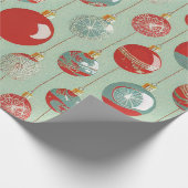 Rood Groen Goud Kerstornament Rustiek Cadeaupapier (Hoek)