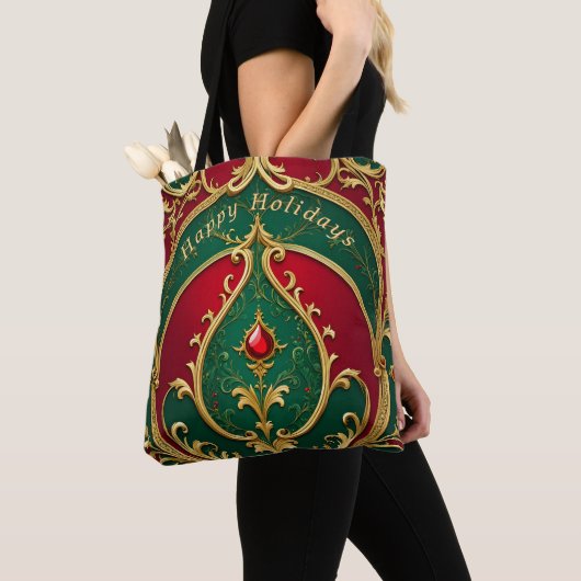 Rood Groen Goud Kerstvakantie Canvas tas (Dichtbij)