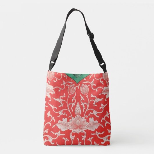 Rood, Groen & Goud Mystic Lotus Aziatisch Abstract Crossbody Tas (Achterkant)