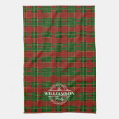 Rood Groen Goud Plaid Tartan Kerst Monogram Theedoek (Verticaal)