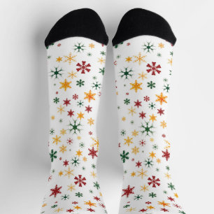 Rood Groen Goud Retro Sneeuwvlok Kerstpatroon Sokken
