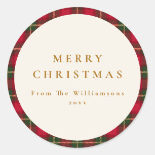 Rood Groen Goud Tartan Schotse Ruit Kerstmis Famil Ronde Sticker