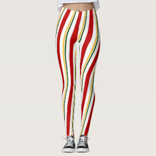 Rood Groen Goud Wit Candy Cane Stripes Kerstmis Leggings
