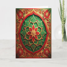 Rood Groen Gouden Sierlijke Kerstkaart