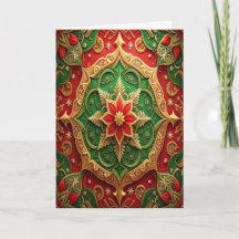 Rood Groen Gouden Sierlijke Kerstkaart