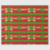 Rood groen gouden strikken kerst cadeaupapier (Vlak)