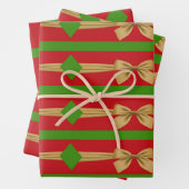Rood groen gouden strikken kerst inpakpapier vel (In situ)