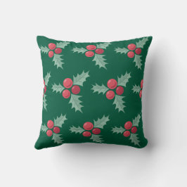 Rood/Groen Holly bessen patroon Kussen