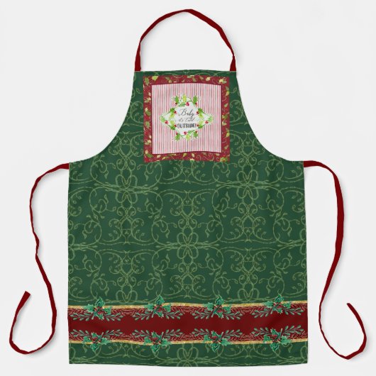 Rood Groen Holly Goud Baby Koud Buiten Typografie Schort (Voorkant)