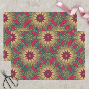Rood Groen Kaleidoscoop Geometrisch Bloempatroon Tissuepapier