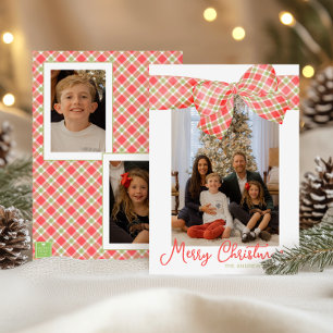 Rood & Groen Kerst Geplaagd Bow Wrap Foto Feestdagenkaart
