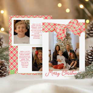 Rood & Groen Kerst Geplaagd Bow Wrap Foto Feestdagenkaart