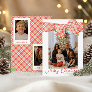 Rood & Groen Kerst Geplaagd Bow Wrap Foto Feestdagenkaart