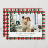 Rood Groen Kerst Plaid Foto Vakantie Kaart (Voorkant / Achterkant)