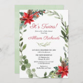 Rood groen Kerstbloem Twins baby shower Kaart (Voorkant / Achterkant)