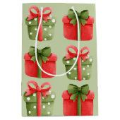 Rood, groen kerstcadeautje pastel medium cadeauzakje (Voorkant)
