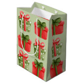 Rood, groen kerstcadeautje pastel medium cadeauzakje (Achterkant Gekanteld)