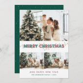 Rood groen kerstlicht sneeuw 3 Foto collage Feestdagenkaart (Voorkant / Achterkant)