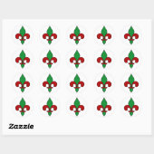 Rood Groen Kerstmis Fleur de Lis Ronde Sticker (Vel)
