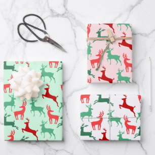 Rood Groen Kerstmis Rendier Silhouet Patroon Inpakpapier Vel