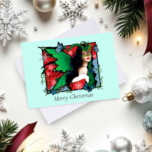Rood Groen Kerstmis Solstice Fairy Feestdagen Kaart