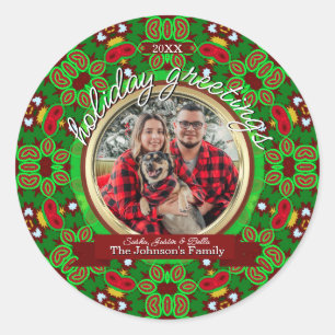 Rood Groen Kerstvakantie Energie Aangepaste Foto Ronde Sticker