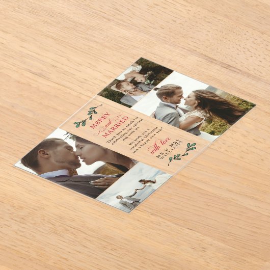 Rood Groen Mistletoe Vrolijk Getrouwd Kerstmis Acryl Uitnodigingen (Laagn)