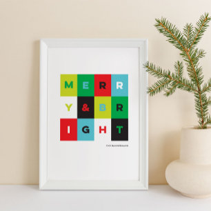 Rood Groen Modern Merry N Bright Holiday Art Print