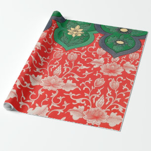 Rood & Groen Mystic Lotus Aziatisch Abstract Cadeaupapier
