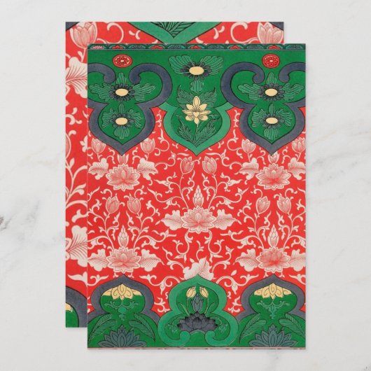 Rood & Groen Mystic Lotus Aziatisch Abstract Feestdagenkaart (Voorkant / Achterkant)