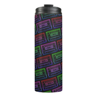 Rood groen neon retro cassettebandje patroon thermosbeker